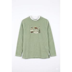 Sage Green Fleece Pullover Mock Neck Outdoor Embroidered Moose Bear L